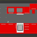 Red Kitchen Cabinet Set With Sink Stove Oven And Storage Shelves
