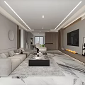 Modern Living Dining Room Interior Design With Marble Floor Sofa TV Fireplace And Large Window