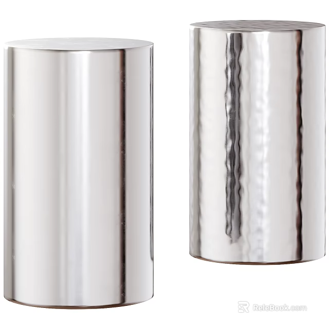 Silver Cylindrical Coffee Table With Different Textures Smooth And Rippled Surface 3d model