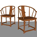 Traditional Chinese Style Wooden Leisure Chairs With Curved Armrests And Square Base