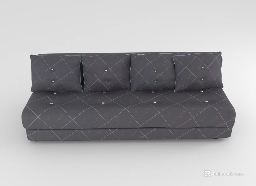 Modern Gray Sectional Sofa With Diamond Tufted Design And Button Detail Cushions 3d model 