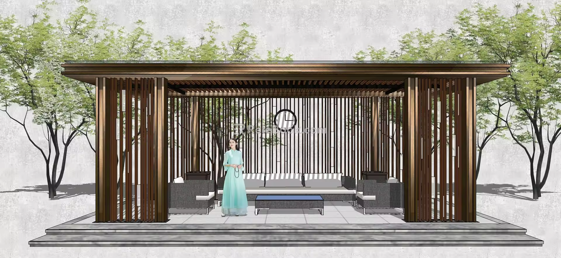 New Chinese style gallery pavilion gallery 3d model