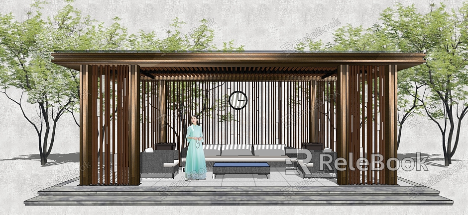 New Chinese style gallery pavilion gallery model