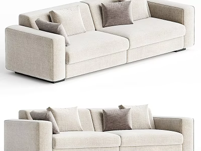 Modern Beige Linen Fabric Double Sofa With Decorative Pillows For Living Room Interior 3d model