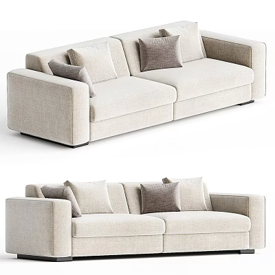 Modern Beige Linen Fabric Double Sofa With Decorative Pillows For Living Room Interior 3d model