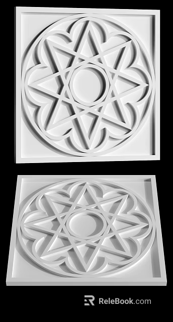 Elegant White Geometric Decorative Ornament Set With Intricate Square Cutout Design 3d model 