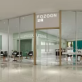 Modern Dessert Shop Interior With Open Space Green Decor Shelves Marble Counter and Tables