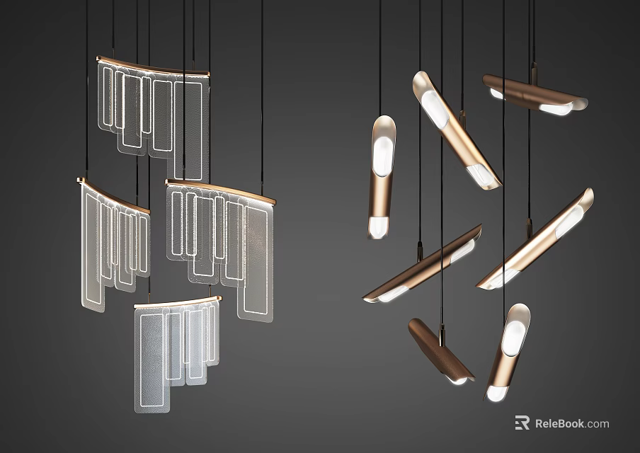 Modern Pendant Lights With Various Linear And Geometric Designs For Interior Spaces 3d model