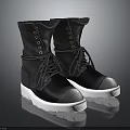 Stylish Black Leather High Top Boots With White Soles And Lace Up Design