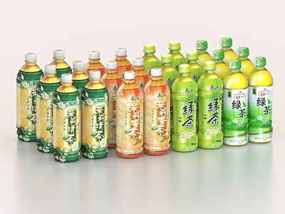 Various Bottled Tea Drinks With Different Colors And Flavors Arranged Neatly 3d model