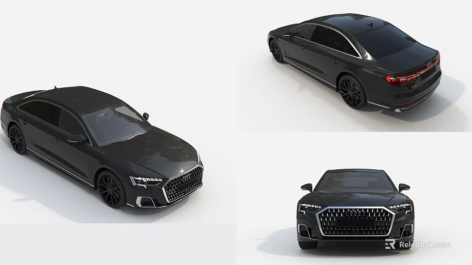 Black Luxury Sedan Showcased In Front View Side Profile And Rear Design With Sleek Exterior 3d model 