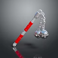 Traditional Martial Arts Weapon With Red White Pole And Silver Chain Metal Balls