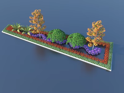 Vibrant Garden Landscape Design With Green Shrubs Orange Trees And Purple Flowers 3d model