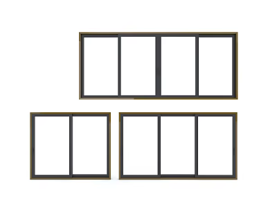 Different Size Window Designs With Black Frames And Multiple Panes 3d model
