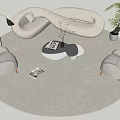 Modern Light Beige Curved Sofa Set With Armchairs Coffee Tables And Floor Lamp