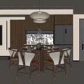Modern Restaurant Interior With Round Dining Table Leather Seats Chairs Wooden Cabinets And Pendant Light