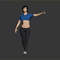 Woman In Blue Cropped Top And Black Leggings Stretching With White Sneakers