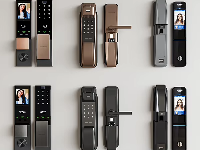 Modern Electronic Door Handles With Digital Keypad And Camera Security Features 3d model