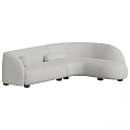 Modern Curved Light Gray Sofa With Plush Fabric And Black Legs