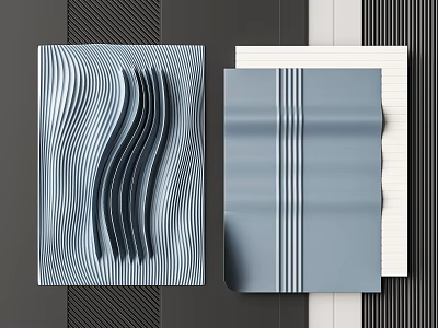 Modern Blue Gray Wall Decor With Wavy And Vertical Textured Patterns 3d model