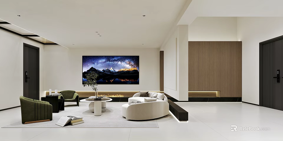 Modern Luxury Dining Living Room Sofa Coffee Table TV Wall Landscape Painting Wooden Lighting Design 3d model 