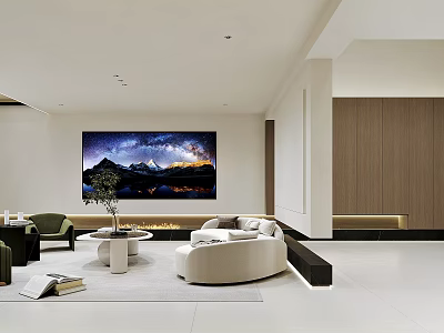 Modern Luxury Dining Living Room Sofa Coffee Table TV Wall Landscape Painting Wooden Lighting Design 3d model