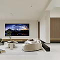 Modern Luxury Dining Living Room Sofa Coffee Table TV Wall Landscape Painting Wooden Lighting Design