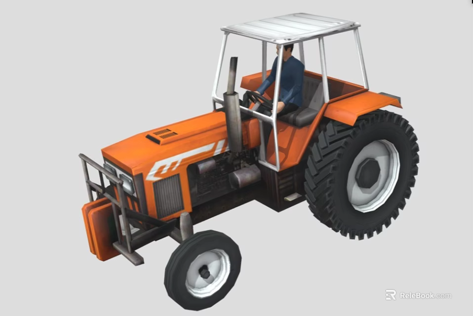 Orange Tractor With Cab And Driver Inside Featuring Large Wheels Design 3d model 
