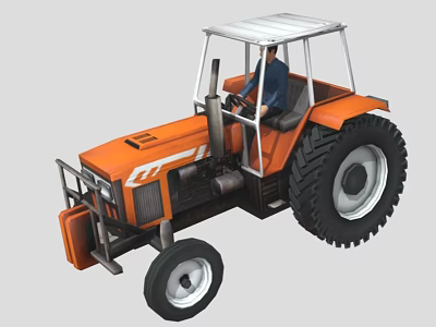 Orange Tractor With Cab And Driver Inside Featuring Large Wheels Design 3d model