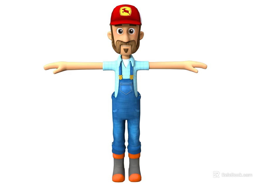 Man in Red Hat Blue Overalls and Orange Boots with Arms Outstretched 3d model 