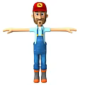Man in Red Hat Blue Overalls and Orange Boots with Arms Outstretched