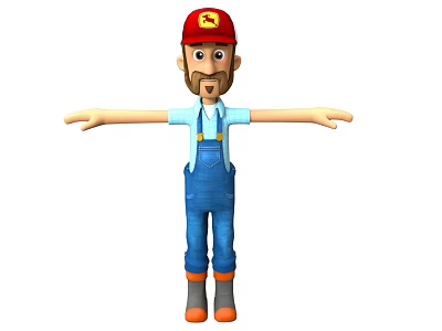 Man in Red Hat Blue Overalls and Orange Boots with Arms Outstretched 3d model