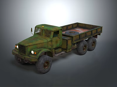 Vintage Green Military Truck With Open Cargo Bed And Large Wheels 3d model
