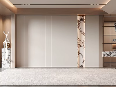 Modern Sofa Background Wall Interior Design With Marble Pillar And Neutral Tones 3d model
