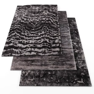 Square Rugs Featuring Abstract Wavy Patterns In Dark And Light Gray Tones 3d model