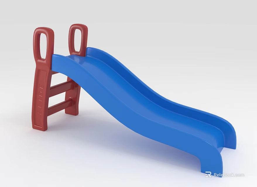 Children's Plastic Slide with Blue Chute and Red Ladder for Kids Playground Equipment 3d model 