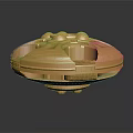 Shiny Golden Circular Decorative Object With Spherical Details And Reflective Base
