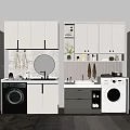 Modern Bathroom Cabinet Rack With Mirror Sink Washing Machine And Storage Towels