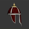 Medieval Knight Red Velvet Hat Featuring Golden Eagle Emblem White Trim And Tassels