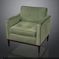 Light Green Square Armchair With Armrests And Red Wooden Legs Design