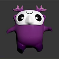 Cute Purple Cartoon Character Creature With Big Eyes And Pink Horns