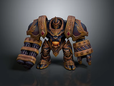 Game And Movie Character 3D Model With Mechanical Armor Golden Blue Accents Red Gem Details 3d model