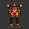 Robot Character With Red Yellow Armor Horned Design Glowing Chest Core And Mechanical Body 3d model