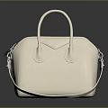 Elegant Beige Leather Handbag With Top Handle And Detachable Shoulder Strap