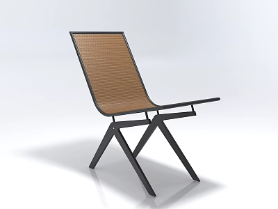 Modern Single Chair With Brown Woven Seat And Black Metal Crossed Legs Design 3d model