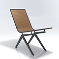 Modern Single Chair With Brown Woven Seat And Black Metal Crossed Legs Design