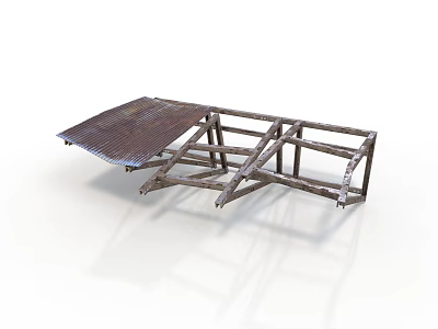 Industrial Metal Frame Structure With Sloped Sheet And Support Beams 3d model