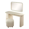 Modern Wooden Dressing Table With Rectangular Mirror Drawer And Round Stool 3d model