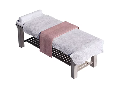 Comfortable Massage Table With Gray Mattress Pink Towel And Metal Frame 3d model