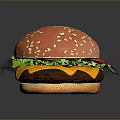 Delicious Hamburger with Sesame Seed Bun Fresh Lettuce Tomato and Cheese Patty